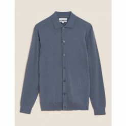 Autograph Pure Extra Fine Merino Wool Knitted Polo Shirt Men Black