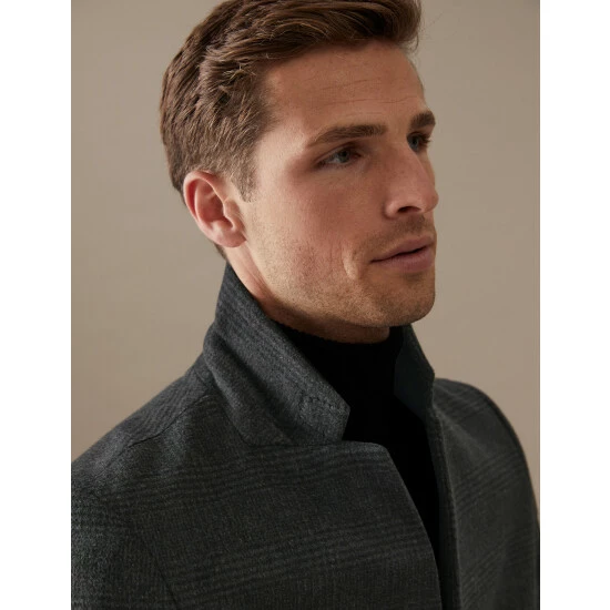 Autograph Wool Blend Check Overcoat Men Charcoal Mix 2 Autograph Wool Blend Check Overcoat Men Charcoal Mix - Image 2