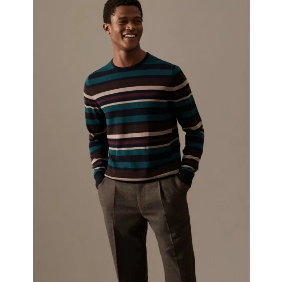 Autograph Premium Cotton Striped Crew Neck Jumper Men Multi 2 Autograph Premium Cotton Striped Crew Neck Jumper Men Multi - Image 2