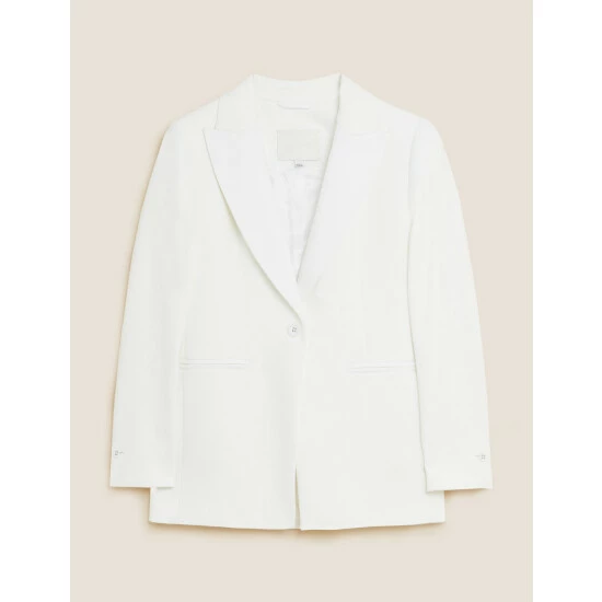 Autograph Single Breasted Tuxedo Blazer Women Ivory 1 Autograph Single Breasted Tuxedo Blazer Women Ivory