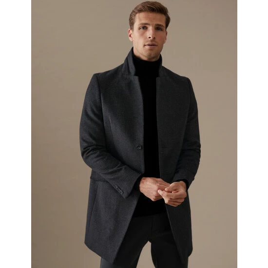 Autograph Wool Blend Check Overcoat Men Charcoal Mix 6 Autograph Wool Blend Check Overcoat Men Charcoal Mix - Image 6