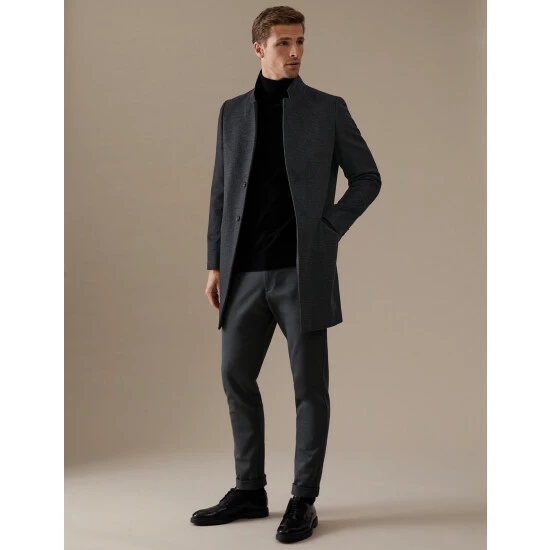 Autograph Wool Blend Check Overcoat Men Charcoal Mix 7 Autograph Wool Blend Check Overcoat Men Charcoal Mix - Image 7