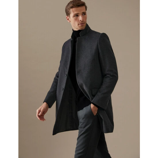 Autograph Wool Blend Check Overcoat Men Charcoal Mix 8 Autograph Wool Blend Check Overcoat Men Charcoal Mix - Image 8