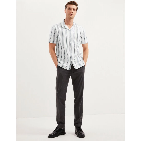 Autograph Pure Cotton Striped Revere Shirt Men Ivory Mix 2 Autograph Pure Cotton Striped Revere Shirt Men Ivory Mix - Image 2