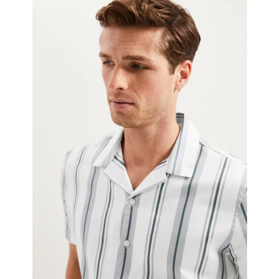 Autograph Pure Cotton Striped Revere Shirt Men Ivory Mix 4 Autograph Pure Cotton Striped Revere Shirt Men Ivory Mix - Image 4