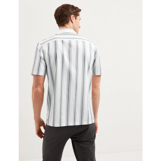 Autograph Pure Cotton Striped Revere Shirt Men Ivory Mix 5 Autograph Pure Cotton Striped Revere Shirt Men Ivory Mix - Image 5