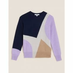 Autograph Pure Cashmere Colour Block Relaxed Jumper Women Lilac Mix