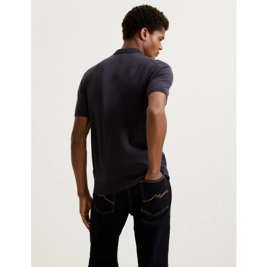 Autograph Silk Cotton Knitted Polo Shirt Men Navy 4 Autograph Silk Cotton Knitted Polo Shirt Men Navy - Image 4