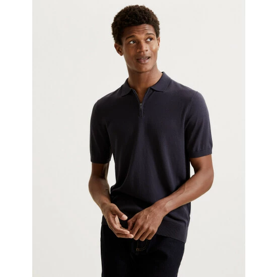 Autograph Silk Cotton Knitted Polo Shirt Men Navy 6 Autograph Silk Cotton Knitted Polo Shirt Men Navy - Image 6