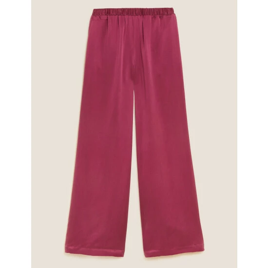 Autograph Pure Silk Wide Leg Trousers Women Raspberry 1 Autograph Pure Silk Wide Leg Trousers Women Raspberry