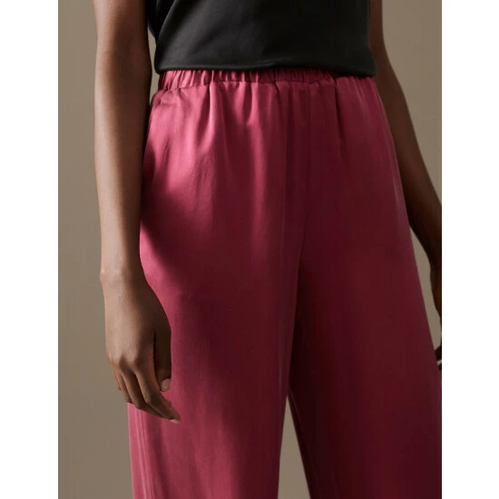 Autograph Pure Silk Wide Leg Trousers Women Raspberry 2 Autograph Pure Silk Wide Leg Trousers Women Raspberry - Image 2