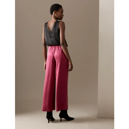 Autograph Pure Silk Wide Leg Trousers Women Raspberry 5 Autograph Pure Silk Wide Leg Trousers Women Raspberry - Image 5