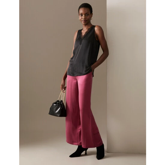 Autograph Pure Silk Wide Leg Trousers Women Raspberry 7 Autograph Pure Silk Wide Leg Trousers Women Raspberry - Image 7