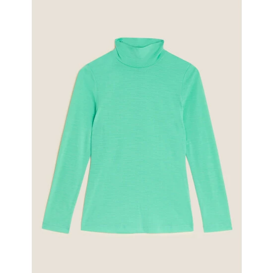 Autograph Wool Rich High Neck Long Sleeve Top Women Turquoise 1 Autograph Wool Rich High Neck Long Sleeve Top Women Turquoise