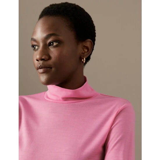 Autograph Wool Rich High Neck Long Sleeve Top Women Turquoise 7 Autograph Wool Rich High Neck Long Sleeve Top Women Turquoise - Image 7