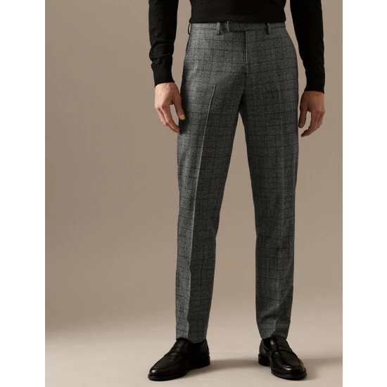 Autograph Tailored Fit Wool Rich Check Trousers Men Grey Mix 2 Autograph Tailored Fit Wool Rich Check Trousers Men Grey Mix - Image 2