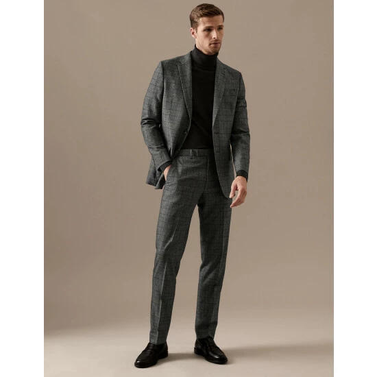 Autograph Tailored Fit Wool Rich Check Trousers Men Grey Mix 3 Autograph Tailored Fit Wool Rich Check Trousers Men Grey Mix - Image 3