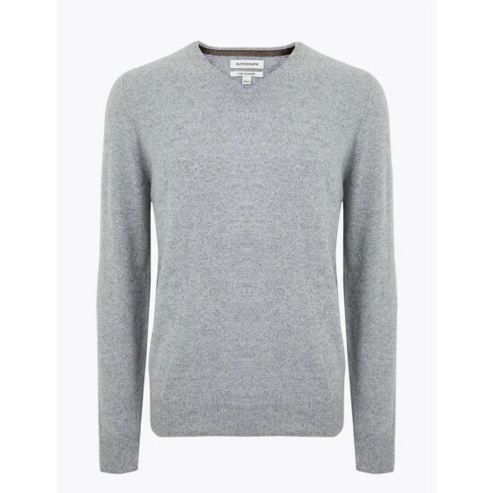 Autograph Pure Cashmere V-Neck Jumper Men Medium Grey 1 Autograph Pure Cashmere V-Neck Jumper Men Medium Grey