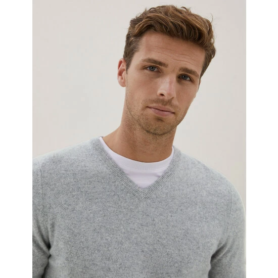 Autograph Pure Cashmere V-Neck Jumper Men Medium Grey 2 Autograph Pure Cashmere V-Neck Jumper Men Medium Grey - Image 2