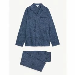 Autograph Cotton Rich Bird Print Pyjama Set Men Blue Mix