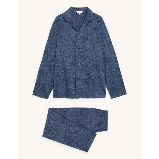 Autograph Cotton Rich Bird Print Pyjama Set Men Blue Mix 1 Autograph Cotton Rich Bird Print Pyjama Set Men Blue Mix