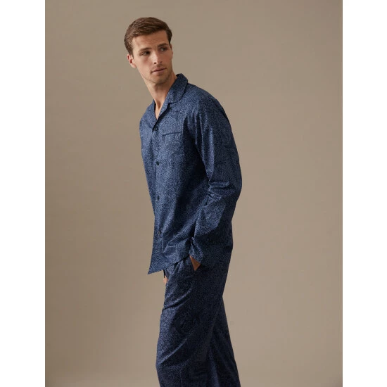 Autograph Cotton Rich Bird Print Pyjama Set Men Blue Mix 2 Autograph Cotton Rich Bird Print Pyjama Set Men Blue Mix - Image 2
