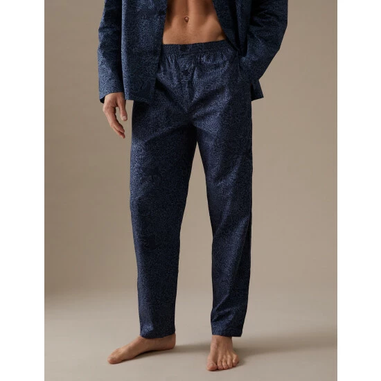 Autograph Cotton Rich Bird Print Pyjama Set Men Blue Mix 4 Autograph Cotton Rich Bird Print Pyjama Set Men Blue Mix - Image 4