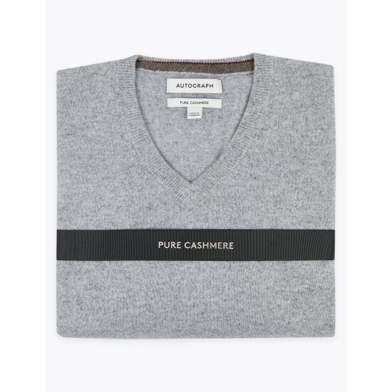 Autograph Pure Cashmere V-Neck Jumper Men Medium Grey 6 Autograph Pure Cashmere V-Neck Jumper Men Medium Grey - Image 6