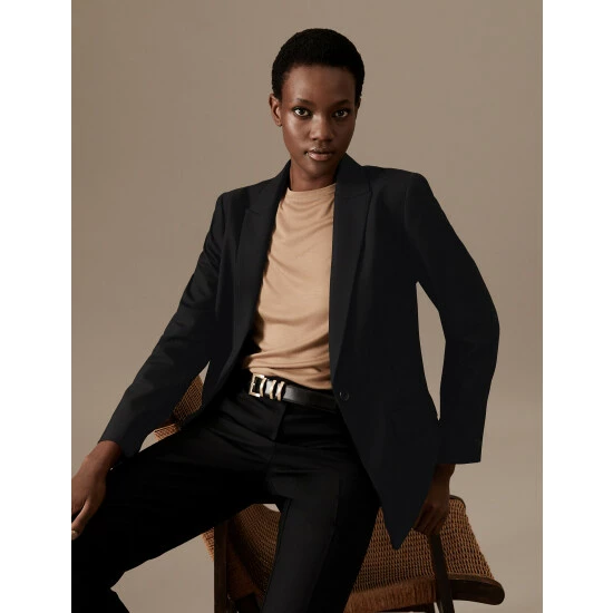 Autograph Wool Blend Single Breasted Blazer With Silk Women Deep Mauve 2 Autograph Wool Blend Single Breasted Blazer With Silk Women Deep Mauve - Image 2