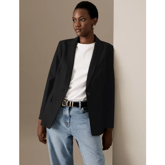 Autograph Wool Blend Single Breasted Blazer With Silk Women Deep Mauve 4 Autograph Wool Blend Single Breasted Blazer With Silk Women Deep Mauve - Image 4