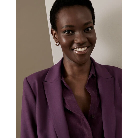 Autograph Wool Blend Single Breasted Blazer With Silk Women Deep Mauve 9 Autograph Wool Blend Single Breasted Blazer With Silk Women Deep Mauve - Image 9