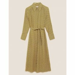 Autograph Printed Belted Midaxi Shirt Dress Women Gold Mix