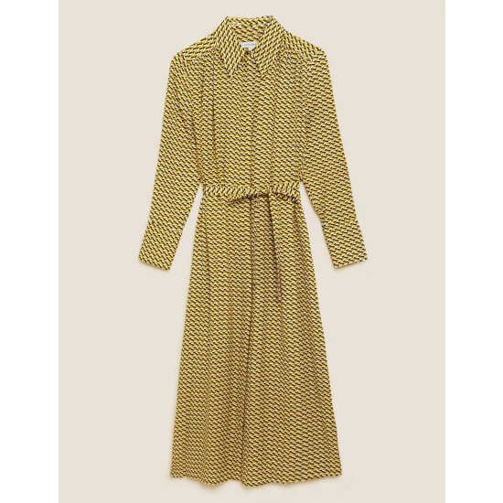 Autograph Printed Belted Midaxi Shirt Dress Women Gold Mix 1 Autograph Printed Belted Midaxi Shirt Dress Women Gold Mix