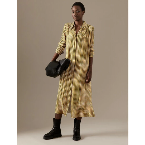 Autograph Printed Belted Midaxi Shirt Dress Women Gold Mix 2 Autograph Printed Belted Midaxi Shirt Dress Women Gold Mix - Image 2