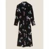 Autograph Cupro Rich Floral Midaxi Shirt Dress Women Black Mix