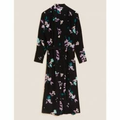 Autograph Cupro Rich Floral Midaxi Shirt Dress Women Black Mix