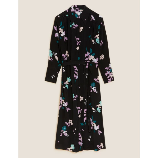 Autograph Cupro Rich Floral Midaxi Shirt Dress Women Black Mix 1 Autograph Cupro Rich Floral Midaxi Shirt Dress Women Black Mix