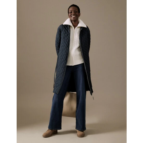 Autograph Quilted Hooded Belted Longline Raincoat Women Navy 3 Autograph Quilted Hooded Belted Longline Raincoat Women Navy - Image 3