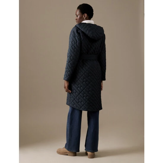 Autograph Quilted Hooded Belted Longline Raincoat Women Navy 5 Autograph Quilted Hooded Belted Longline Raincoat Women Navy - Image 5