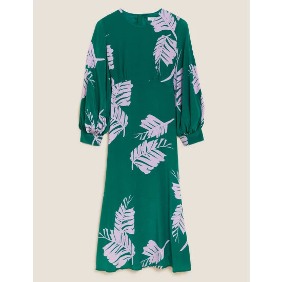 Autograph Cupro Rich Leaf Print Waisted Midaxi Dress Women Green Mix 1 Autograph Cupro Rich Leaf Print Waisted Midaxi Dress Women Green Mix