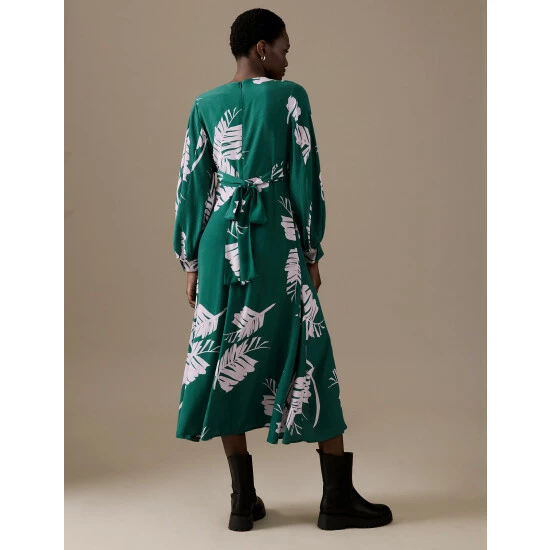 Autograph Cupro Rich Leaf Print Waisted Midaxi Dress Women Green Mix 5 Autograph Cupro Rich Leaf Print Waisted Midaxi Dress Women Green Mix - Image 5