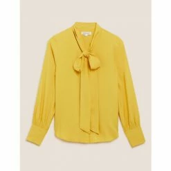 Autograph Tie Neck Long Sleeve Blouse Women Bright Gold