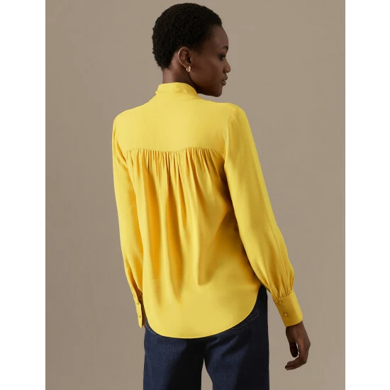 Autograph Tie Neck Long Sleeve Blouse Women Bright Gold 4 Autograph Tie Neck Long Sleeve Blouse Women Bright Gold - Image 4