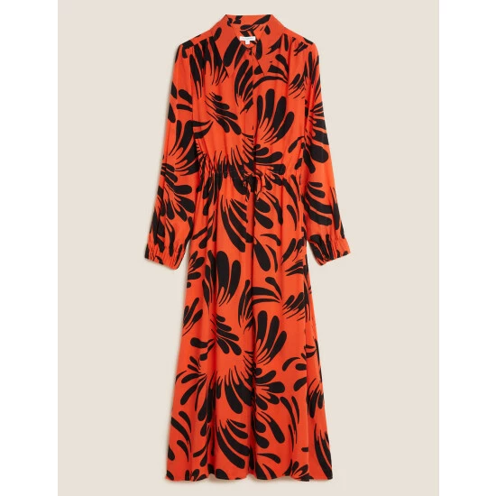 Autograph Cupro Rich Printed Midaxi Shirt Dress Women Orange Mix 1 Autograph Cupro Rich Printed Midaxi Shirt Dress Women Orange Mix
