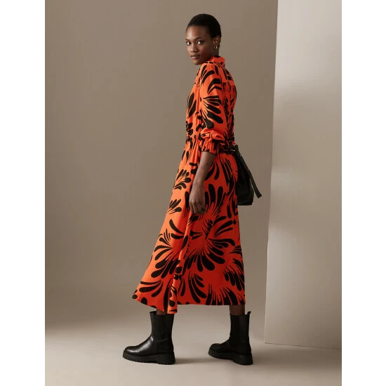 Autograph Cupro Rich Printed Midaxi Shirt Dress Women Orange Mix 3 Autograph Cupro Rich Printed Midaxi Shirt Dress Women Orange Mix - Image 3