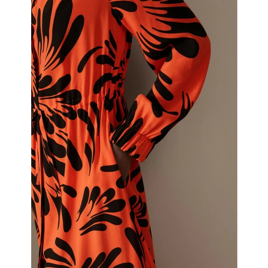 Autograph Cupro Rich Printed Midaxi Shirt Dress Women Orange Mix 5 Autograph Cupro Rich Printed Midaxi Shirt Dress Women Orange Mix - Image 5