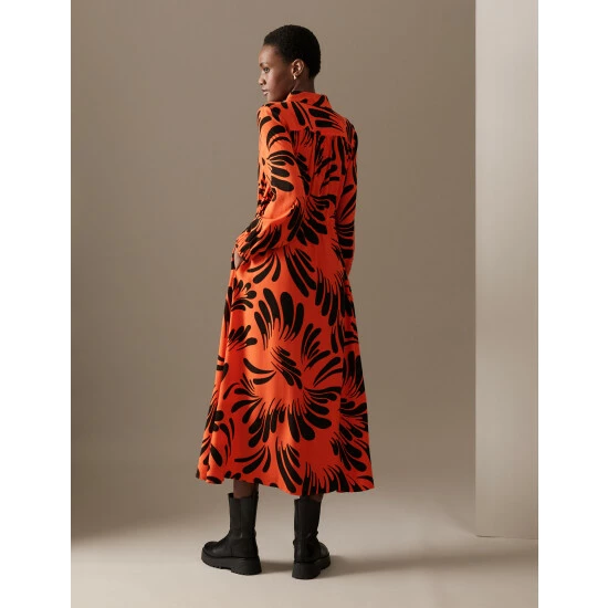 Autograph Cupro Rich Printed Midaxi Shirt Dress Women Orange Mix 6 Autograph Cupro Rich Printed Midaxi Shirt Dress Women Orange Mix - Image 6