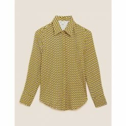 Autograph Chain Print Collared Long Sleeve Shirt Women Gold Mix