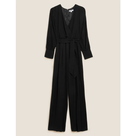 Autograph Belted Long Sleeve Wrap Jumpsuit With Wool Women Black 1 Autograph Belted Long Sleeve Wrap Jumpsuit With Wool Women Black