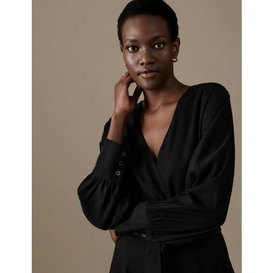 Autograph Belted Long Sleeve Wrap Jumpsuit With Wool Women Black 5 Autograph Belted Long Sleeve Wrap Jumpsuit With Wool Women Black - Image 5